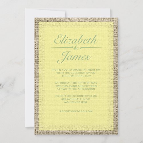 Yellow &amp; Green Vintage Burlap Wedding Invitations