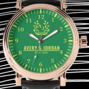 Yellow Green vintage couple names monogram Watch