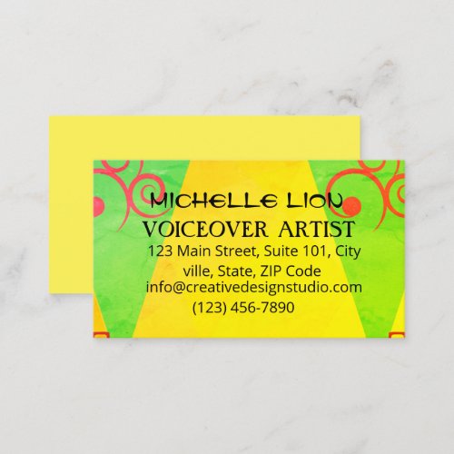 Yellow Green Voiceover Artist Cool Business Card