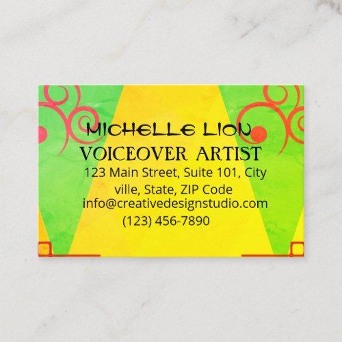 Yellow Green Voiceover Artist Simple Business Card