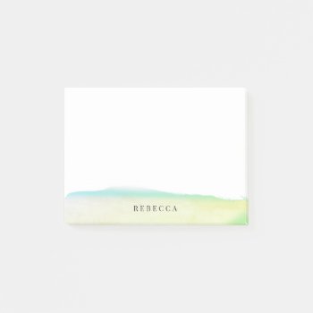 Yellow Green Watercolor Brush Stroke Personalized Post-it Notes by PeachBloome at Zazzle