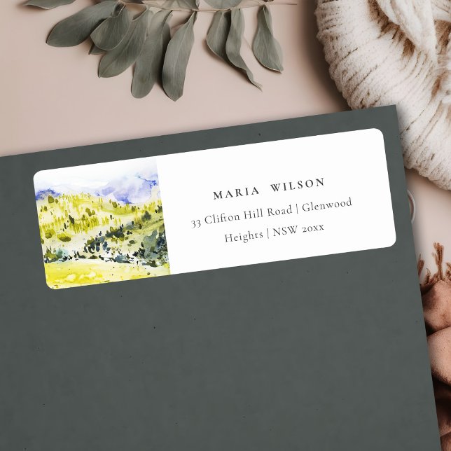 Yellow Green Watercolor Countryside Hills Address Label (Creator Uploaded)