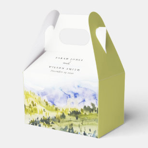 Yellow Green Watercolor Countryside Hills Wedding Favor Boxes
