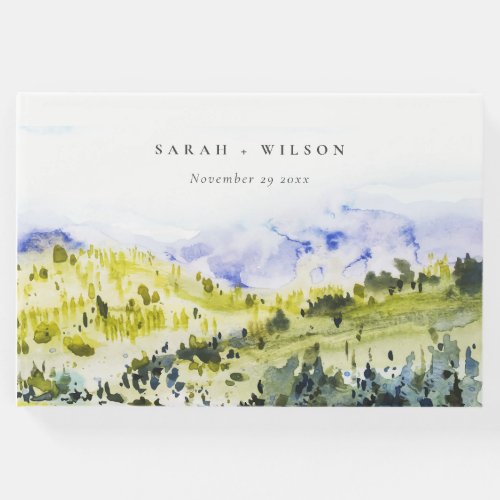Yellow Green Watercolor Countryside Hills Wedding Guest Book
