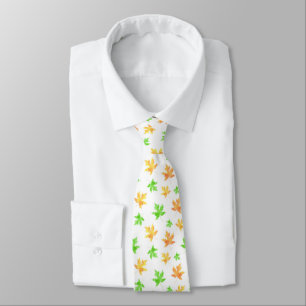 Yellow Green Watercolor Maple Leaf Pattern Neck Tie