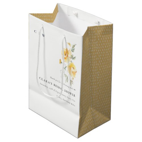 Yellow Green Watercolor Rose Flower Bridal Shower Medium Gift Bag