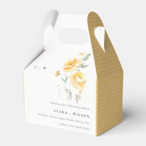 Yellow Green Watercolor Rose Flower Bunch Wedding Favor Boxes