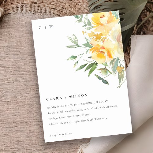 Yellow Green Watercolor Rose Flower Bunch Wedding Invitation