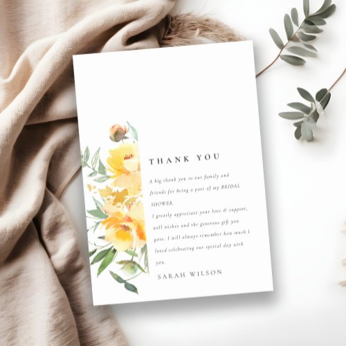 Yellow Green Watercolor Rose Flower Bunch Wedding Thank You Card