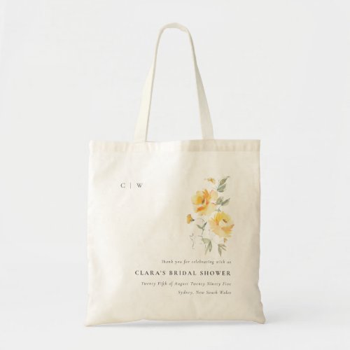 Yellow Green Watercolor Rose Flower Bunch Wedding Tote Bag