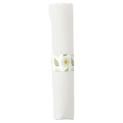 Yellow Green Watercolor Summer Daisy Pattern Napkin Bands