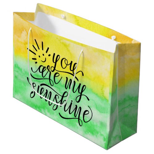 Yellow Green Watercolor You Are My Sunshine Large Gift Bag