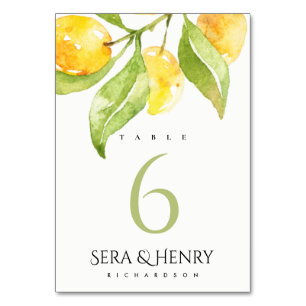 YELLOW GREEN WATERCOLOUR FOLIAGE OLIVE GOLD TABLE TABLE NUMBER