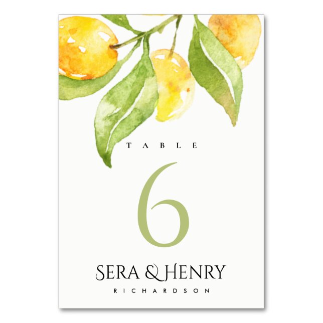 YELLOW GREEN WATERCOLOUR FOLIAGE OLIVE GOLD TABLE TABLE NUMBER (Front)