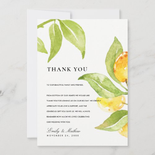 YELLOW GREEN WATERCOLOUR FOLIAGE OLIVE THANK THANK YOU CARD