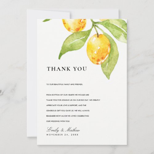 YELLOW GREEN WATERCOLOUR FOLIAGE OLIVE THANK THANK YOU CARD