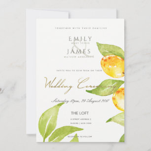 YELLOW GREEN WATERCOLOUR FOLIAGE OLIVE WEDDING INVITATION