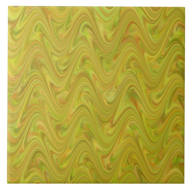 Yellow Green Wavy Abstract Pattern Ceramic Tile (Front)