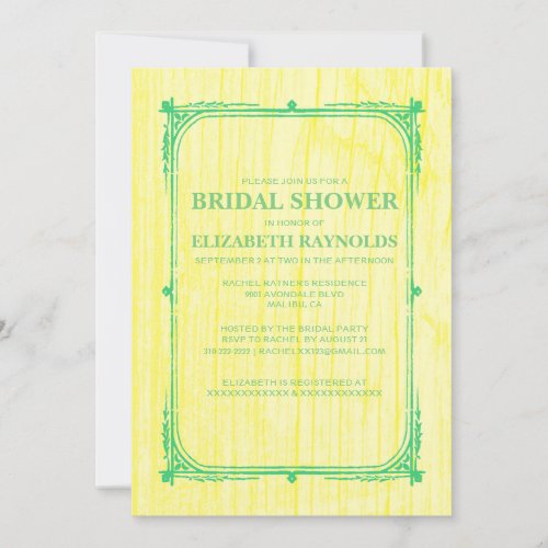 Yellow Green Western Wood Bridal Shower Invitation