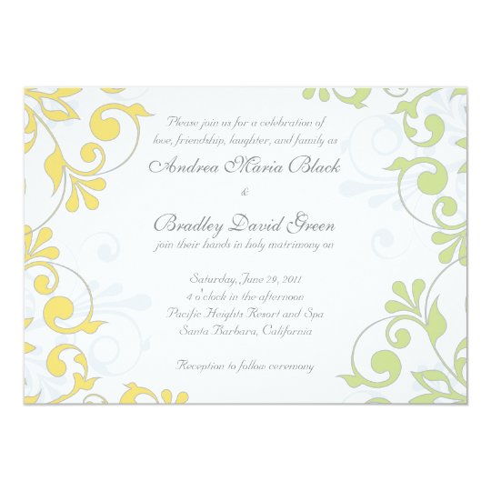 Yellow, Green, White Floral Wedding Invitation