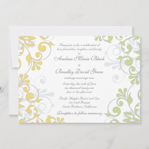 Yellow, Green, White Floral Wedding Invitation