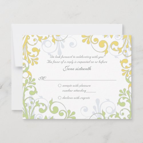Yellow, Green, White Floral Wedding Reply Card Invitations