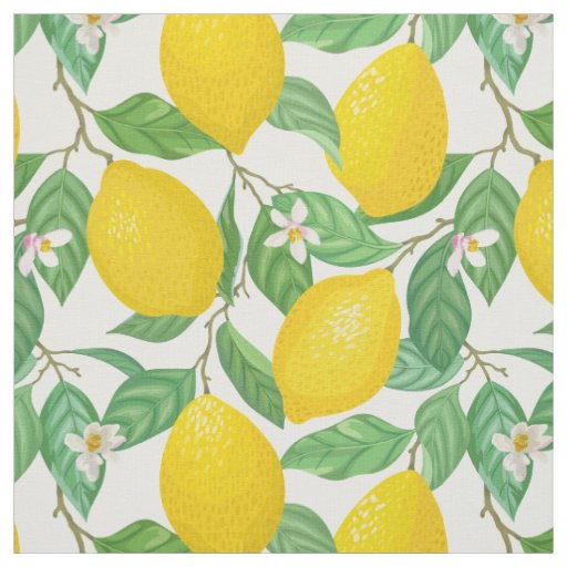 Yellow Green White Lemon Pattern Fabric