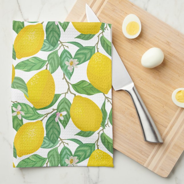 Yellow Green White Lemon Pattern  Kitchen Towel (Quarter Fold)