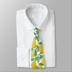 Yellow Green White Lemon Pattern Neck Tie