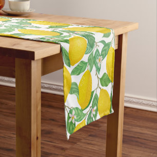 Yellow Green White Lemon Pattern Short Table Runner