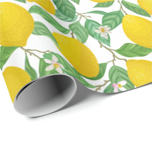 Yellow Green White Lemon Pattern Wrapping Paper