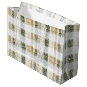 Yellow Green White Plaid Stripes Birthday Large Gift Bag