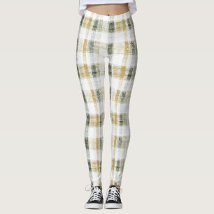 Yellow Green White Plaid Stripes Leggings