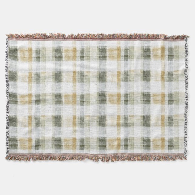 Yellow Green White Plaid Stripes Throw Blanket (Front)