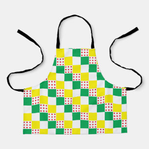 Yellow, green, white, red polka dot squares apron