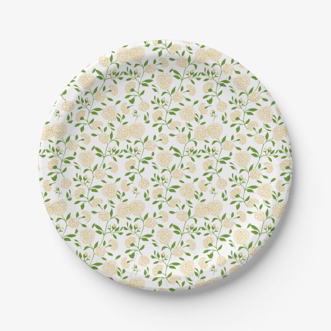 Yellow Greenery Dandelion Wildflower Garden Paper Plates (Front)