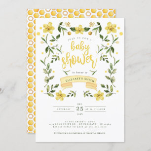 Yellow Greenery Floral Bee Watercolor Invitation