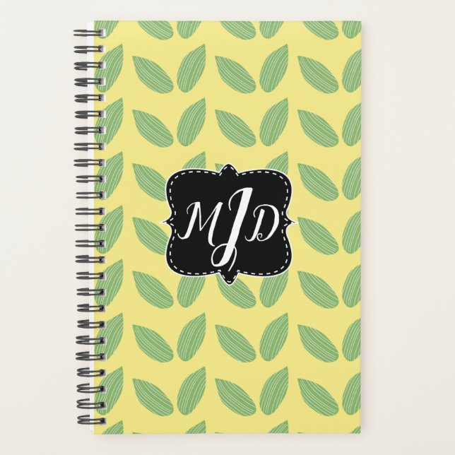 Yellow Greenery Monogram Floral Leaves Planner (Front)