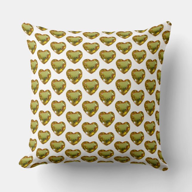 Yellow Greenish Heart Pattern Gemstone Button Throw Pillow (Front)