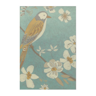 Yellow, Grey and Beige Bird Perched on a Branch Acrylic Print