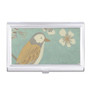 Yellow, Grey and Beige Bird Perched on a Branch Business Card Case