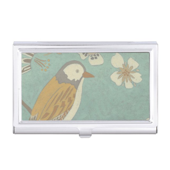 Yellow, Grey and Beige Bird Perched on a Branch Business Card Case (Front)