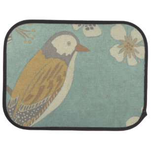 Yellow, Grey and Beige Bird Perched on a Branch Car Mat