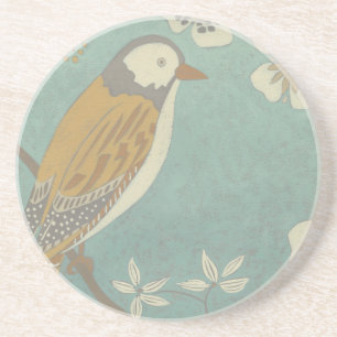 Yellow, Grey and Beige Bird Perched on a Branch Coaster