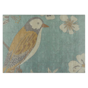 Yellow, Grey and Beige Bird Perched on a Branch Cutting Board