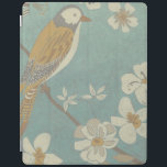 Yellow, Grey and Beige Bird Perched on a Branch iPad Smart Cover<br><div class="desc">Chariklia Zarris is known for her abstract art pieces. In this drawing of a profile of a bird on a blue teal background,  she captured the simplicity of the bird. The white flowers add a romantic touch. Customize your favorite Zazzle product using this beautiful image.</div>