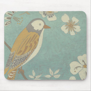 Yellow, Grey and Beige Bird Perched on a Branch Mouse Pad