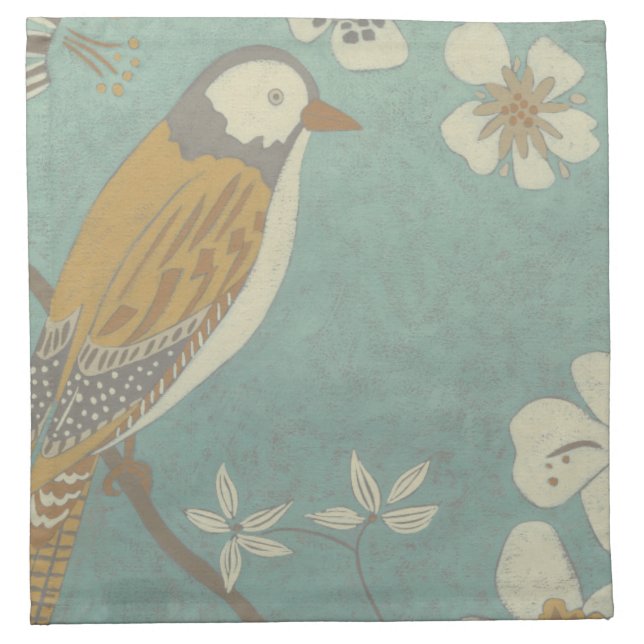 Yellow, Grey and Beige Bird Perched on a Branch Napkin (Front)