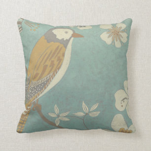 Yellow, Grey and Beige Bird Perched on a Branch Throw Pillow