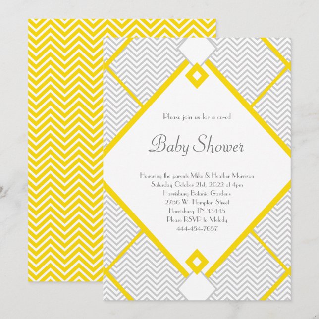 Yellow & Grey Baby Shower Co-Ed Gender Neutral Invitation (Front/Back)